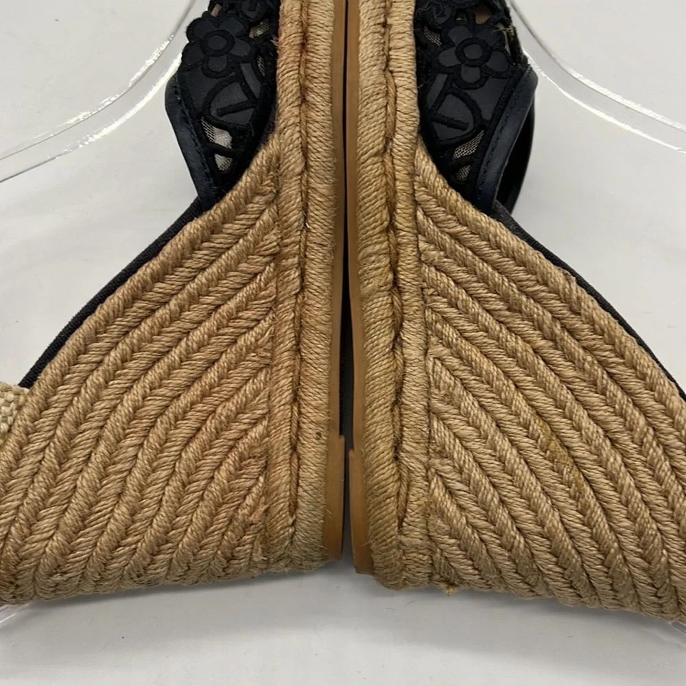 Tory Burch Navy Floral Lace Wedge Espadrilles size 10